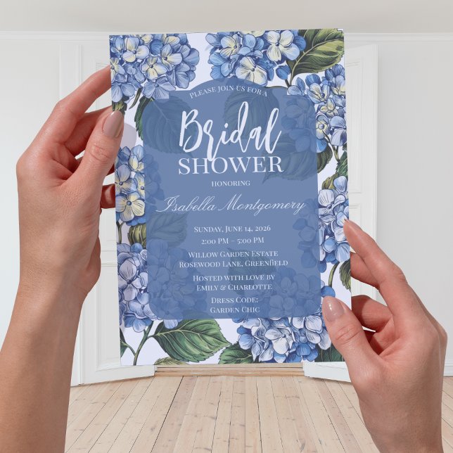 Invitación Hortensia Floral Azul Botánico (Botanical Blue Hydrangea Floral Invitations
)