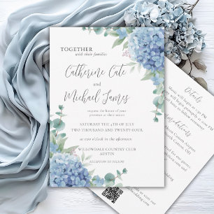 Invitación Hortensia Floral Azul Presupuesto Boda Elegante