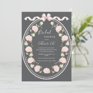 Invitación Hortensia floral rosa, elegante ducha de novia gri