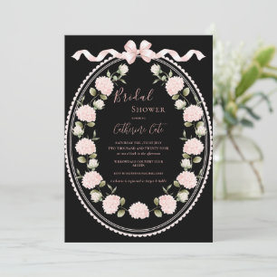 Invitación Hortensia floral rosa elegante ducha de novia negr