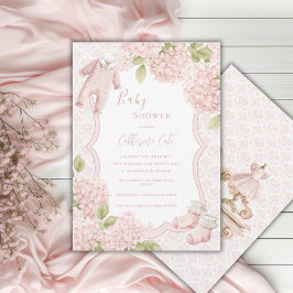 Invitación Hortensia Floral Rosa Elegante Vintage Bebé