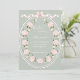 Invitación Hortensia Floral Rosa Verde Salvia Elegante Nupcia