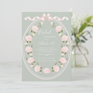 Invitación Hortensia Floral Rosa Verde Salvia Elegante Nupcia