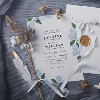 Invitación Hortensia Floral Rústica Elegante Boda Moderna