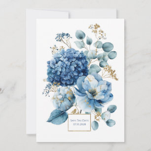 Invitación Hortensia Polvorienta Azul Elegante con Brillo Dor