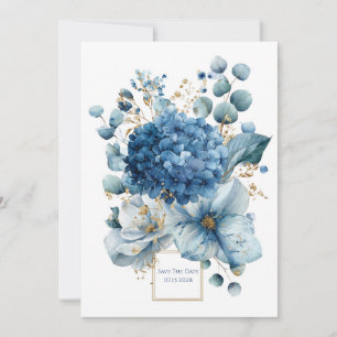 Invitación Hortensia Polvorienta Azul Elegante Glitter Dorado