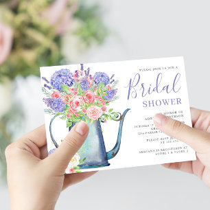 Invitación Hortensia Púrpura Rosas Rosadas Regaderazo Nupcial