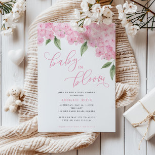 Invitación Hortensia Rosa Bebé en Flor Bautizo