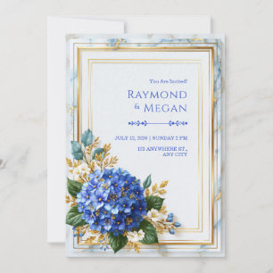 Invitación Hortensia Zafiro Boda con Hoja de Oro Romance