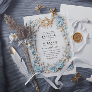 Invitación Hortensias azul sucio Realzadas Boda elegante