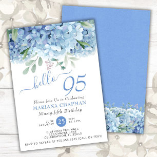 Invitación Hortensias Azules Acuarela Floral 95 Cumpleaños
