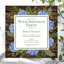 Invitación Hortensias Azules Acuarela Floral Cumpleaños 90