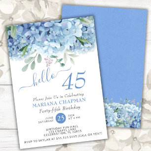 Invitación Hortensias Azules Aquarela Floral 45 Cumpleaños