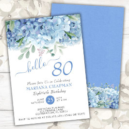 Invitación Hortensias Azules Aquarela Floral Cumpleaños 80
