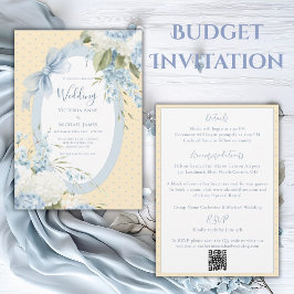 Invitación Hortensias Azules Blancas Elegante Boda Económica