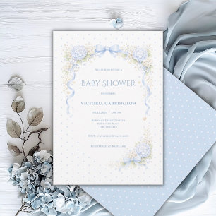 Invitación Hortensias Azules Cumple de Bebé Floral Vintage