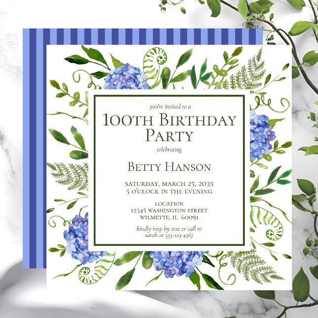Invitación Hortensias Azules Cumpleaños 100 (Subido por el creador)
