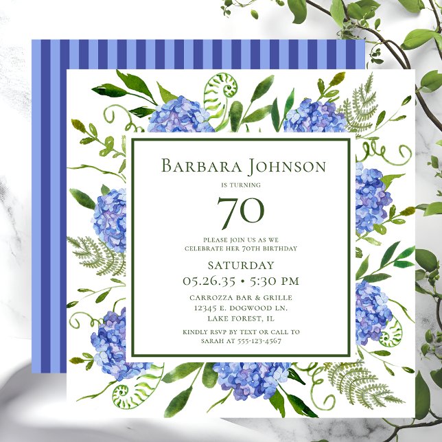 Invitación Hortensias Azules Cumpleaños 70 (Subido por el creador)