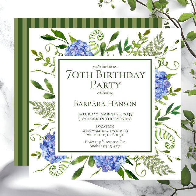 Invitación Hortensias Azules Cumpleaños 70 (Subido por el creador)