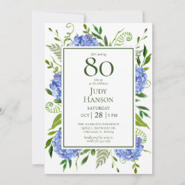 Invitación Hortensias Azules Cumpleaños 80