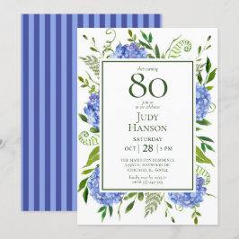 Invitación Hortensias Azules Cumpleaños 80