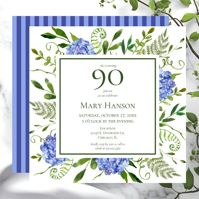 Invitación Hortensias Azules Cumpleaños 90 (Subido por el creador)