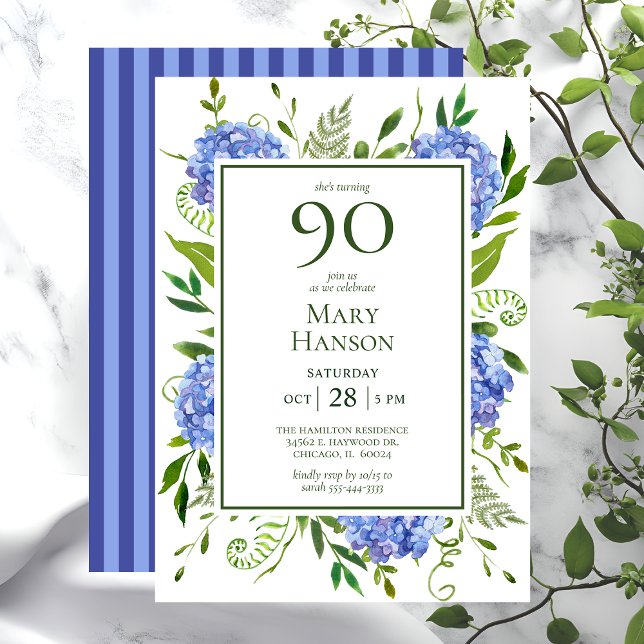 Invitación Hortensias Azules Cumpleaños 90 (Subido por el creador)