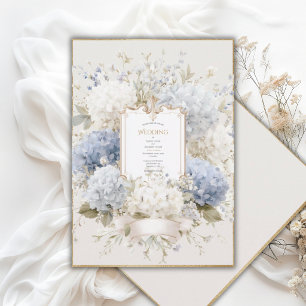 Invitación Hortensias Azules Elegantes Boda Vintage