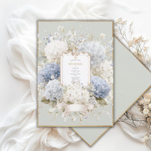 Invitación Hortensias Azules Elegantes Boda Vintage Sage