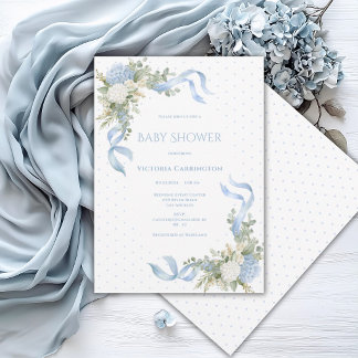 Invitación Hortensias Azules Fiesta Elegante Shower de Bebé