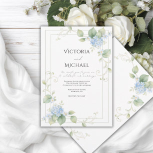 Invitación Hortensias Azules Floral Boda Elegante