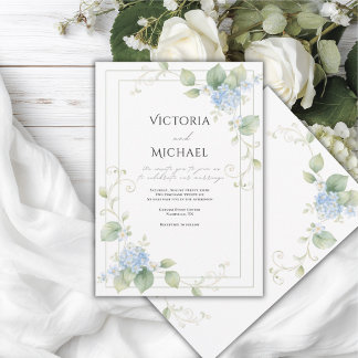 Invitación Hortensias Azules Floral Boda Elegante