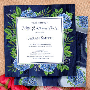 Invitación Hortensias Azules Rústicas de Madera Fiesta de Cum