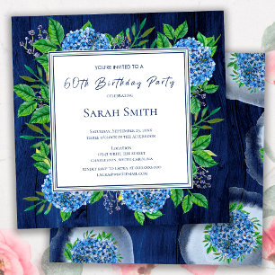 Invitación Hortensias Azules Rústicas de Madera Fiesta de Cum