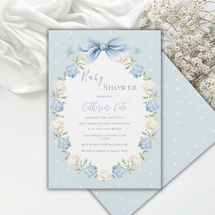 Invitación Hortensias Azules y Blancas Cinta Baby Shower Vint