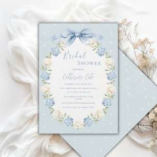 Invitación Hortensias Azules y Blancas con Cinta Regalo para