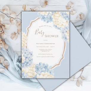 Invitación Hortensias Azules y Blancas Fiesta de Baby Shower 