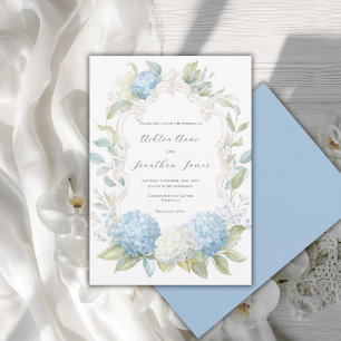 Invitación Hortensias Blancas Azules Boda Elegante