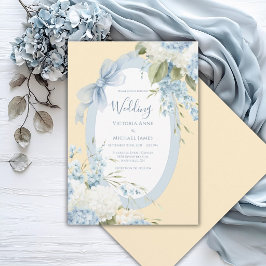Invitación Hortensias Blancas Azules Boda Elegante Amarillo