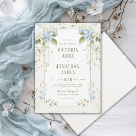 Invitación Hortensias Blancas Elegantes Boda Floral Azul