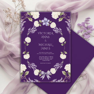 Invitación Hortensias Blancas Floral Morado Elegante
