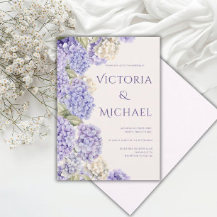 Invitación Hortensias Blancas Moradas Boda Elegante Moderna