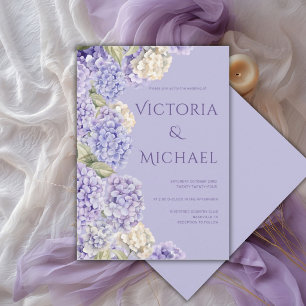 Invitación Hortensias Blancas Moradas Boda Moderna y Elegante