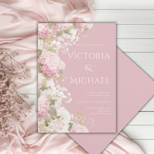 Invitación Hortensias Blancas Rosadas Boda Moderna y Elegante