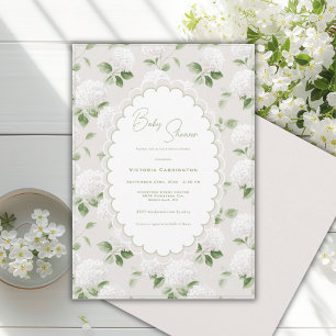 Invitación Hortensias Blancas y Baby Shower Elegante