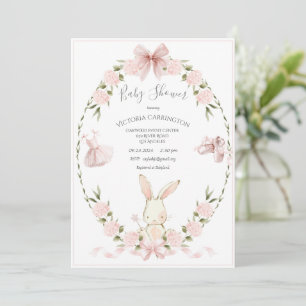 Invitación Hortensias Bunny Niña Bailarina Bebé Rosa