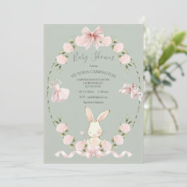 Invitación Hortensias Bunny Rosa Sage Bailarina Bebé