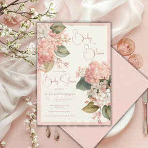 Invitación Hortensias de crema de melocotón Baby en flor Eleg