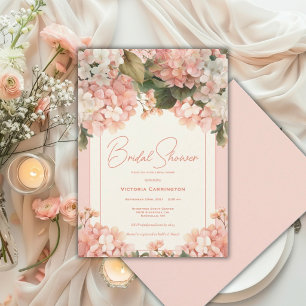 Invitación Hortensias de melocotón acuarela floral boda moder