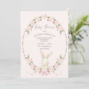 Invitación Hortensias Florales de Conejo Rosa Cumpleaños de B